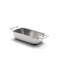 Angled view of Loaf Pan with Handles showcasing stainless steel construction and two carry handles with a white background