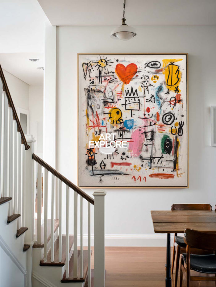 Large Vertical Graffiti Wall Art, Textured Love and Innocent Modern Oil Painting ArtExplore