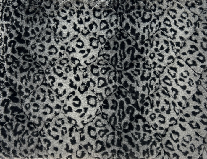 Grey leopard print luxury Minky dog bed by Fms Dog Beds, plush and cozy for small to medium pets.