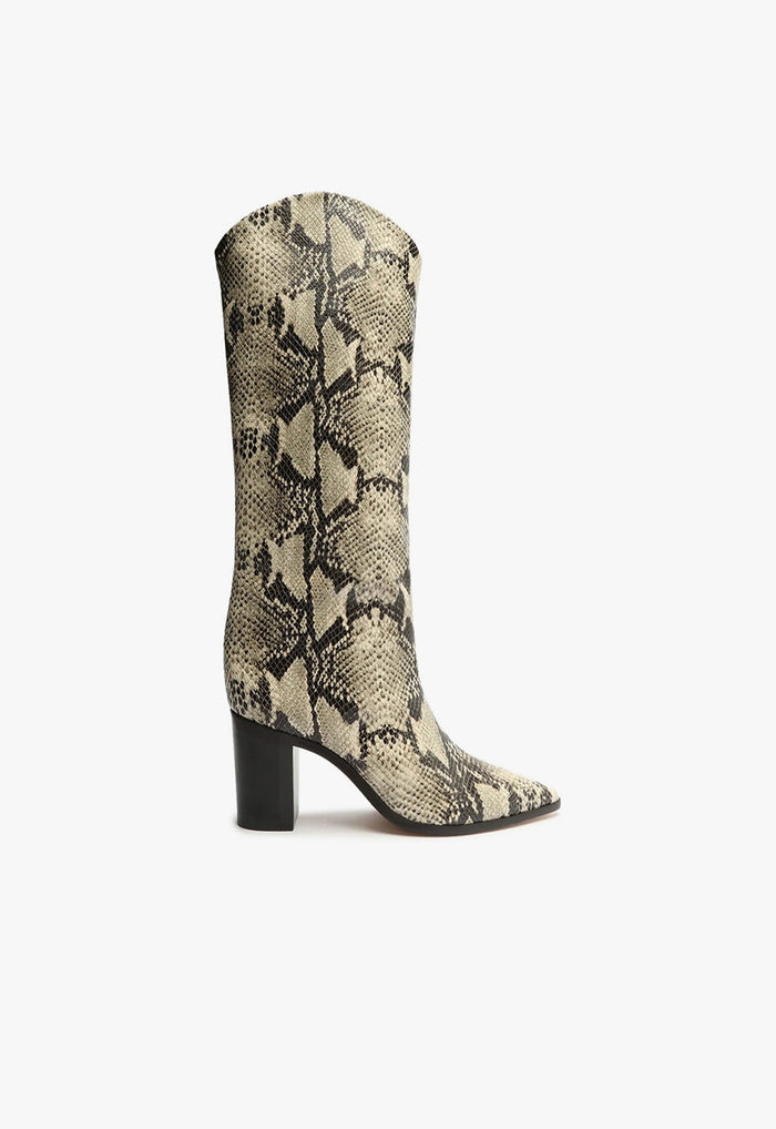Maryana Block Boot 5 Natural Snake Snake Embossed Leather - Schutz Shoes