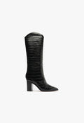 Maryana Block Wide Crocodile Boot 5 Black Crocodile-Embossed Leather - Schutz Shoes