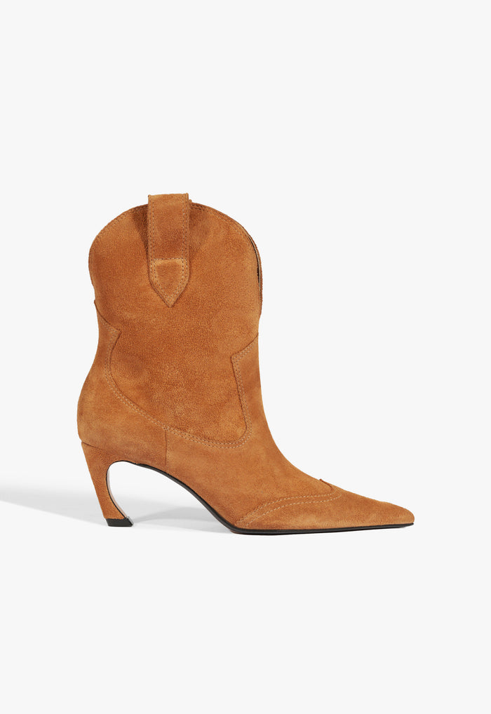 Maryann Curve West Suede Bootie 5 Cuoio Brown Suede - Schutz Shoes