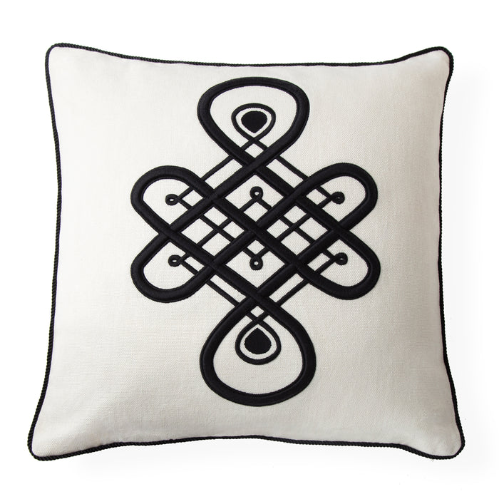 maxime emblem pillow linen white embroidery black - front view