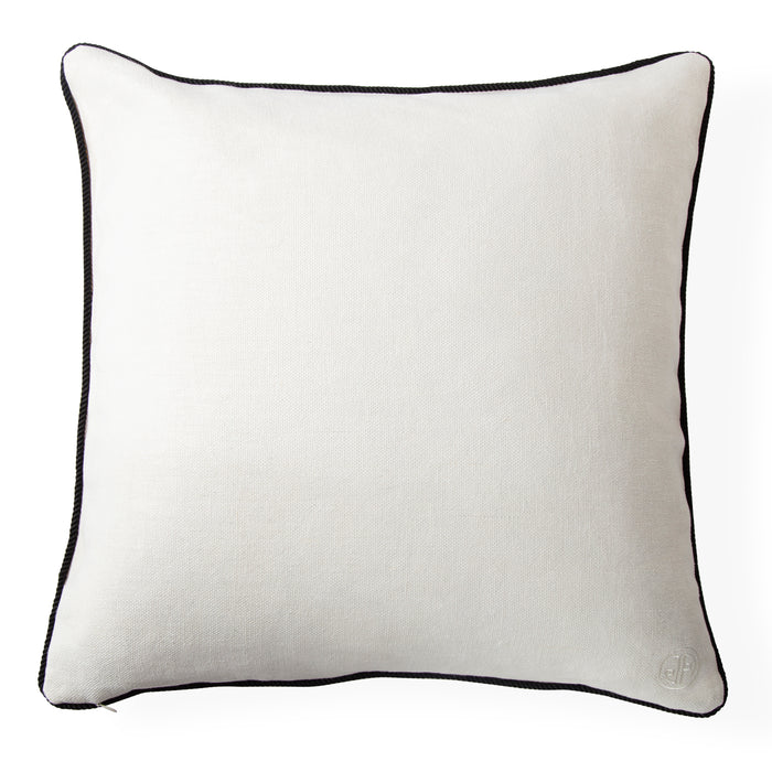 maxime emblem pillow linen white embroidery black - back view