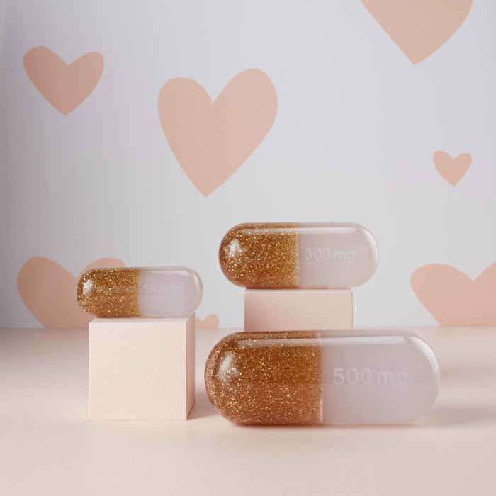 glitter acrylic pill collection - styled view