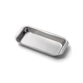 Angled view of Mini Jelly Roll Pan showcasing its sleek, shallow stainless steel design on a white background