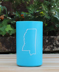 blue plastic tumbler with a white outline of Mississippi, Made in USA
