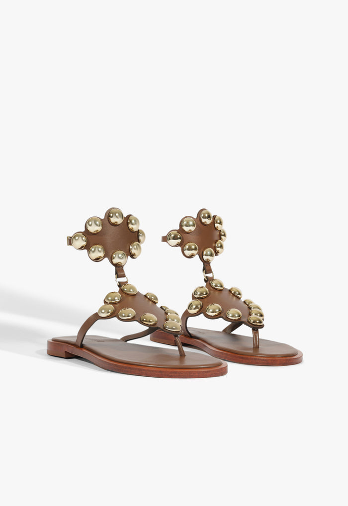 Mist Brown Leather Flat Sandal - Schutz Shoes