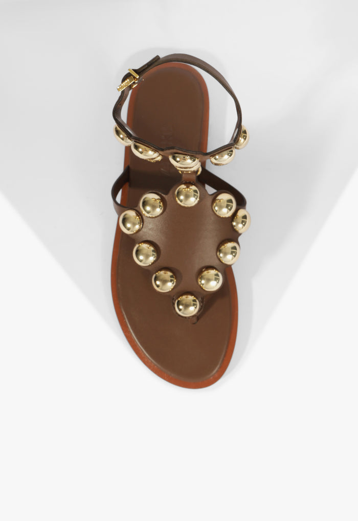 Mist Brown Leather Flat Sandal - Schutz Shoes