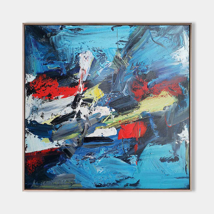 Blue Bauhaus Painting Modern Large Blue Square Abstract Wall Art Canvas Wall Art For Livingroom