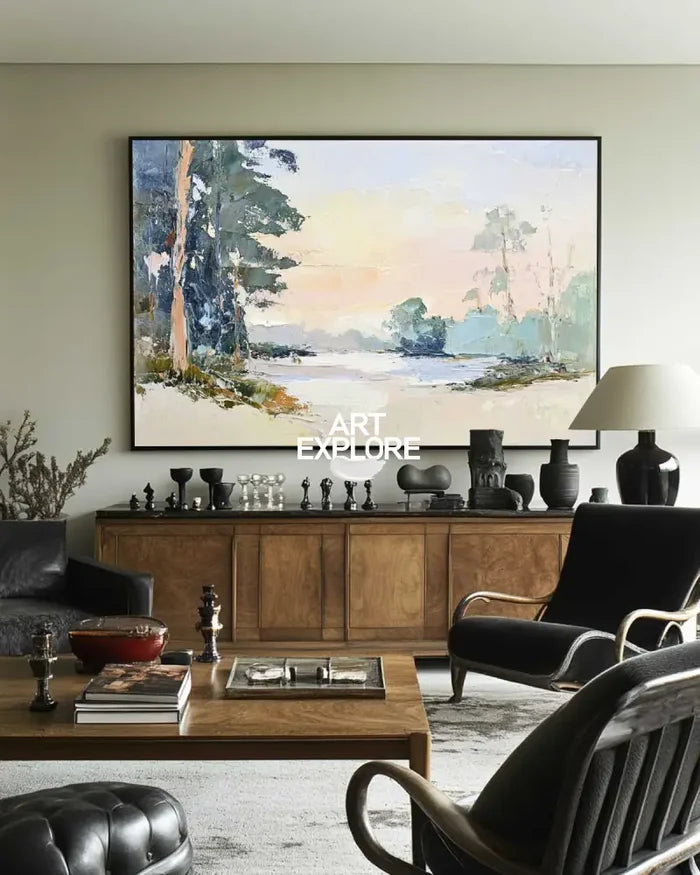 Modern White Wall Art Landscape Textured Wall Art Colorful Minimalist Abstract Livingroom Wall Art