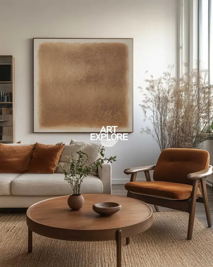 Large Beige Wall Art Gradient Monochrome Color Textured Wall Art Modern Beige Abstract Painting