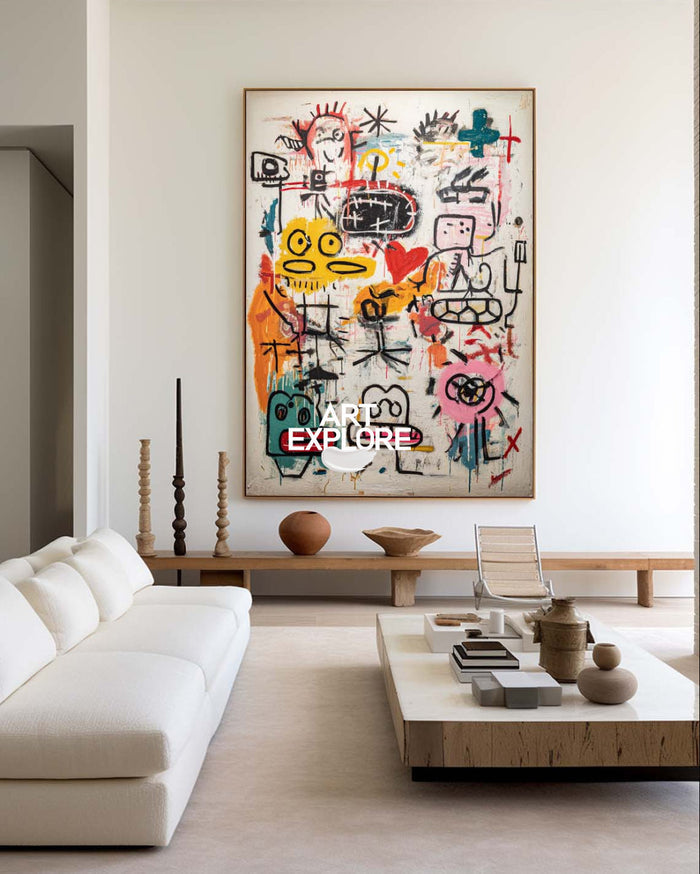 Vertical Large Space Graffiti Art, Minimalist Textured Oil Canvas ArtExplore