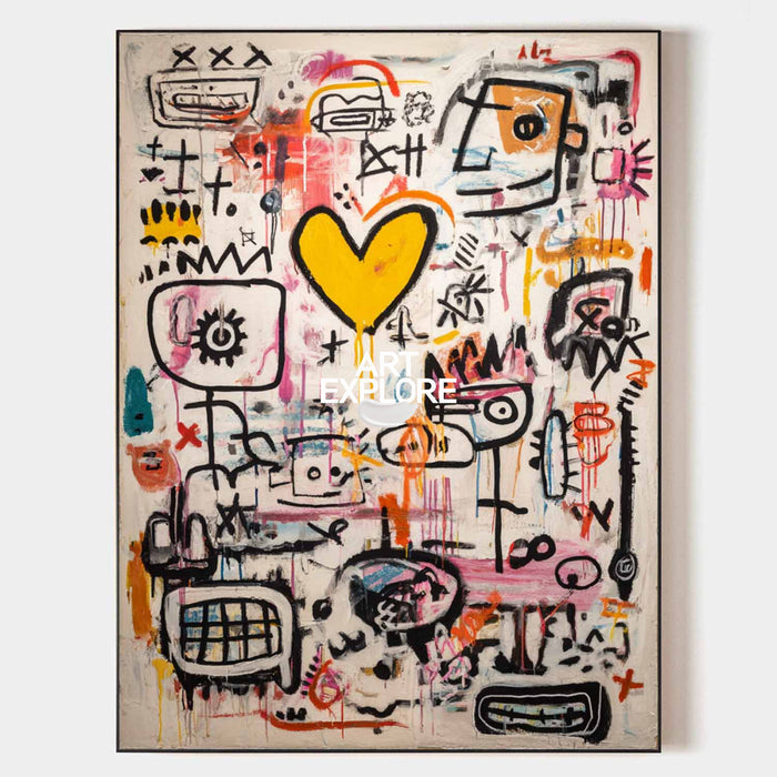 Large Warm and Loving Graffiti Painting, Basquiat Style Modern Art for Sale | ArtExplore