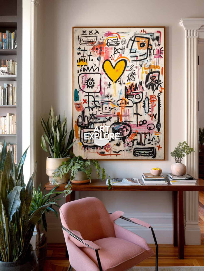 Modern Minimalist Texture Oil Painting, Warm Heart Graffiti Wall Art ArtExplore