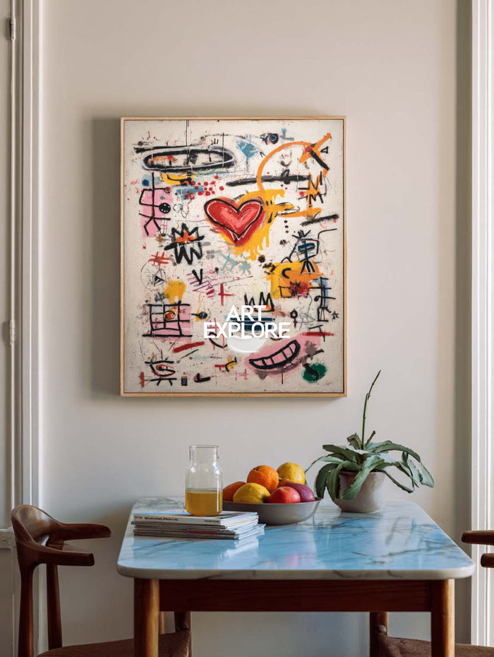 Happy Graffiti Canvas, Large Scale Minimalist Textured Love Artwork ArtExplore