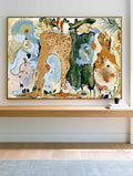 Abstract Brown And Green Canvas Painting With Blue Accents Hand-Painted Wall Art