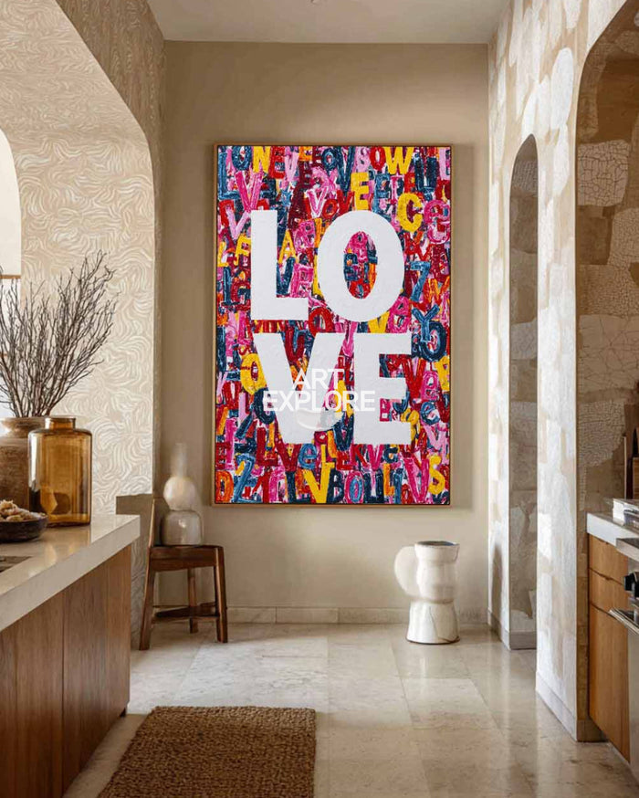 Large Textured Love Art - Bold Colorful Minimalist Canvas Painting | ArtExplore