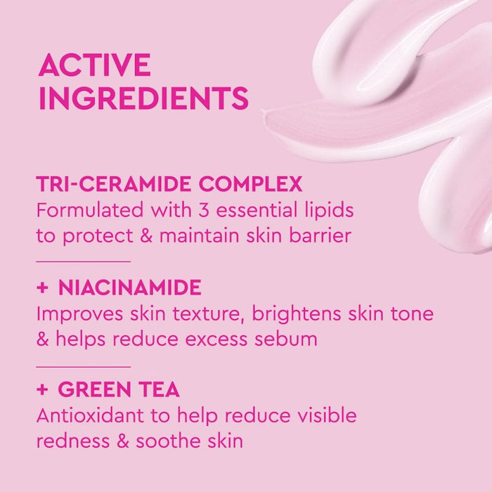 BYOMA Moisturising Gel Cream label listing active ingredients, on a pink background.