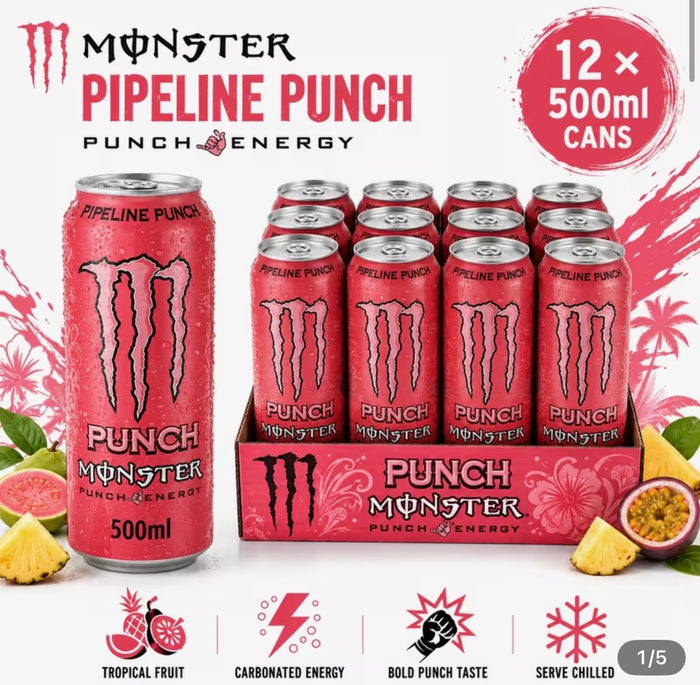 Monster Energy Drink Pipeline Punch Pack of 12 x 500ml