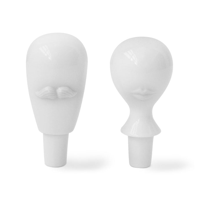 mr. and mrs. muse bottle stopper porcelain white - front view