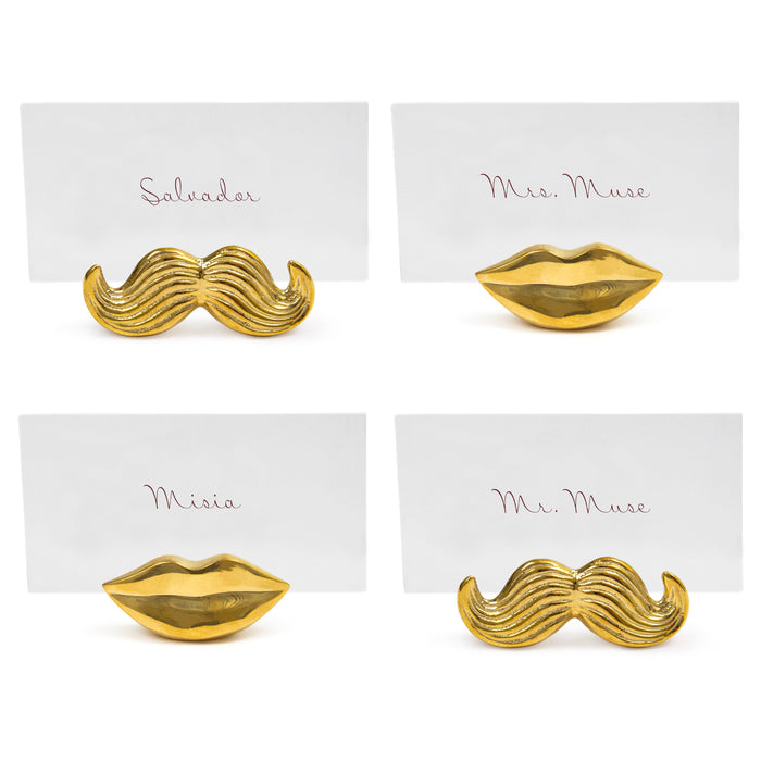 mr. and mrs. brass place card holders set of 4 with cards - front view