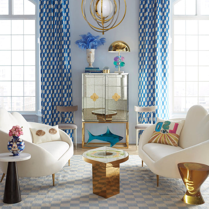 muse eyes throw pillow ether cloud settee harlequin eye cocktail table - styled view