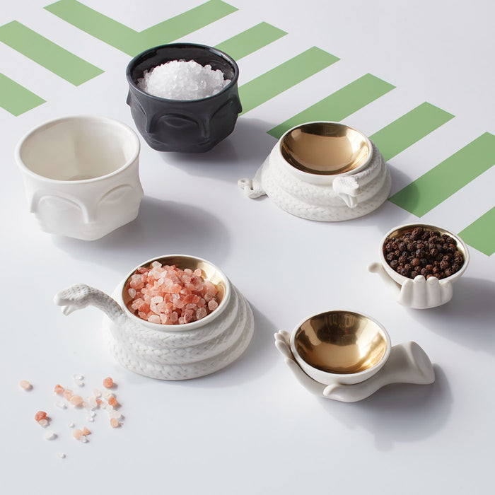 muse salt and pepper cellars porcelain black and white - angle view