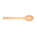 Top view of Natural Slotted Spoon Spatula showcasing center slot and 3/8-inch thick Richlite construction on white background