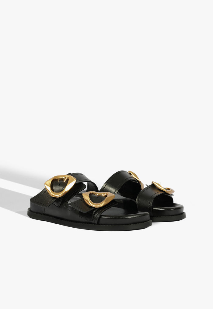 Olga Black Leather Sporty Sandal - Schutz Shoes