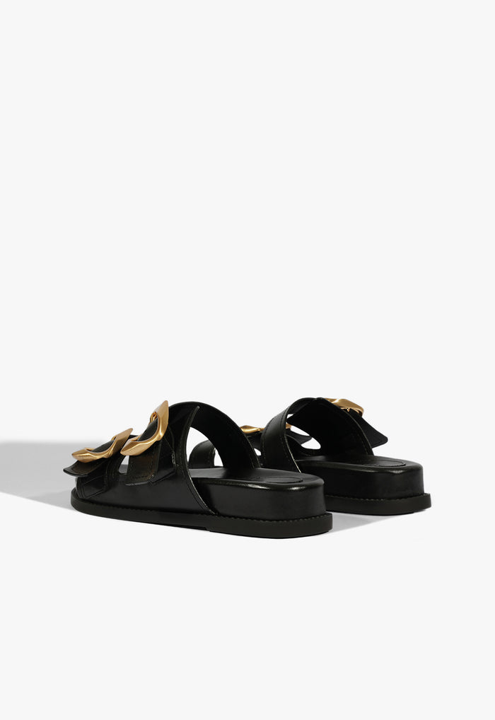 Olga Black Leather Sporty Sandal - Schutz Shoes