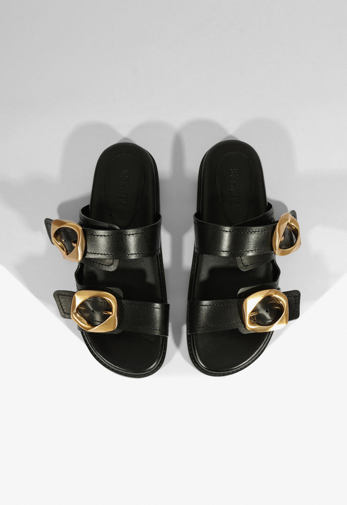 Olga Black Leather Sporty Sandal - Schutz Shoes