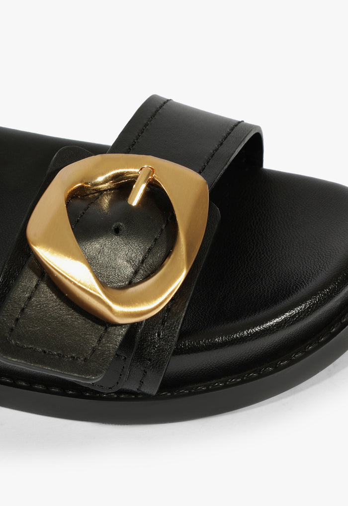 Olga Black Leather Sporty Sandal - Schutz Shoes