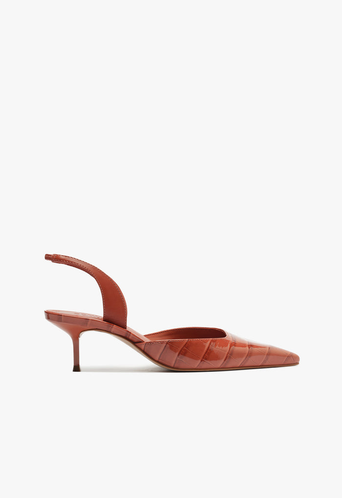 Paola Mid Sling Pump 5 Orange Croc - Schutz Shoes