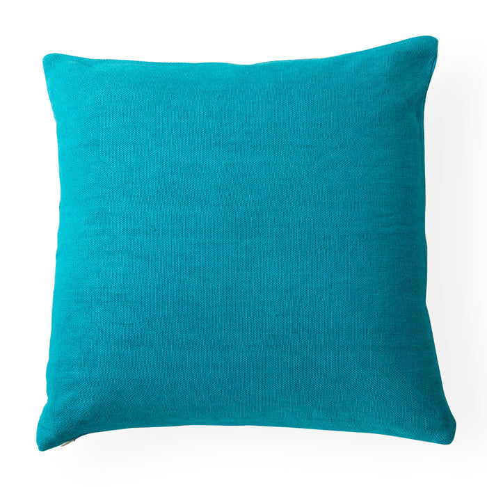 pimlico squares pillow linen teal white - back view