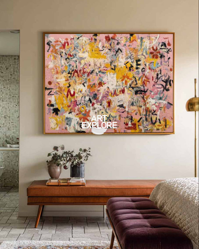 Abstract Expressionist Garden: Textured Horizontal Oil Painting