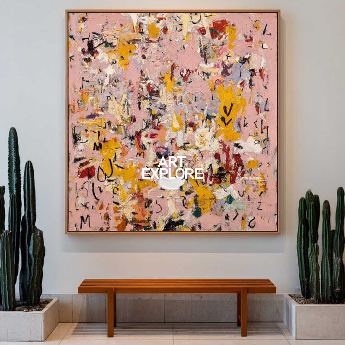 Modern Abstract Wildflower & Calligraphy Hand-Painted Canvas