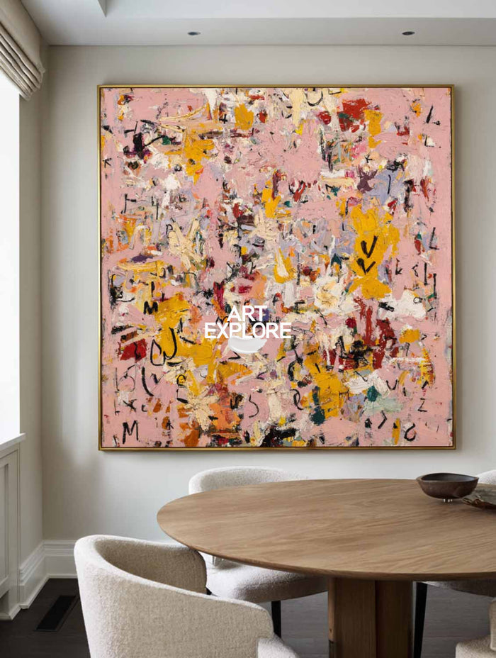 Contemporary Scribble Art Pink Meadow - Ready to Hang Canvas