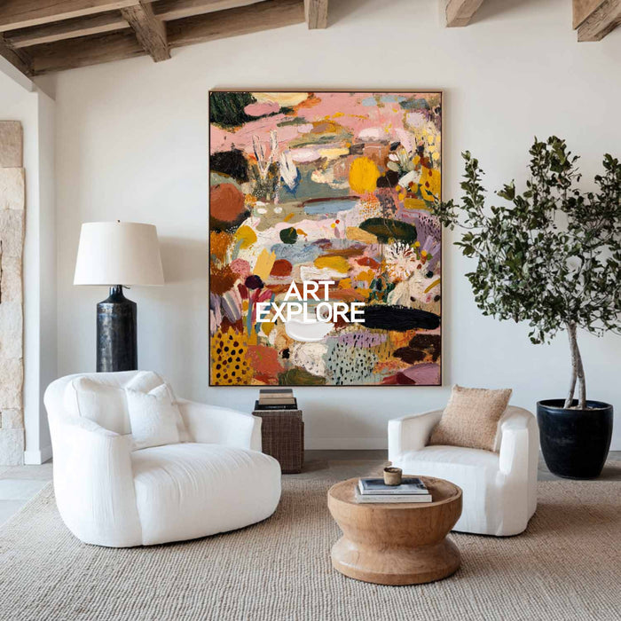 Large Minimalist Texture Oil Painting, Modern Pink Landscape Wall Decor ArtExplore