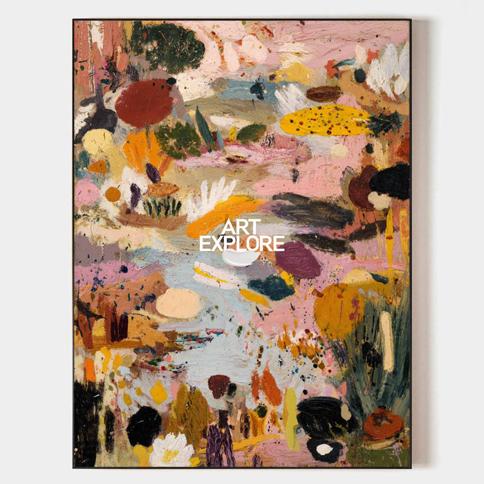 Large Pink Garden Landscape Canvas Art, Textured Abstract Modern Wall Decor ArtExplore