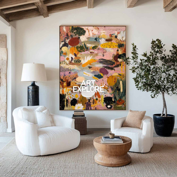 Modern Garden Landscape Artwork, Large Pink Abstract Textured Canvas Ready to Hang ArtExplore