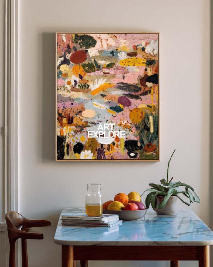 Handmade Minimalist Pink Canvas Art, Textured Garden Landscape for Large Space ArtExplore