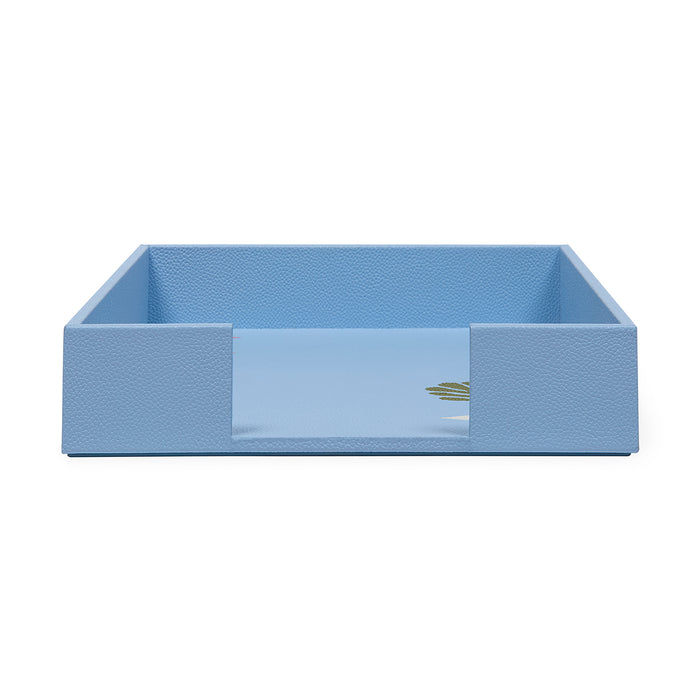 Blue rectangular tray on a white background
