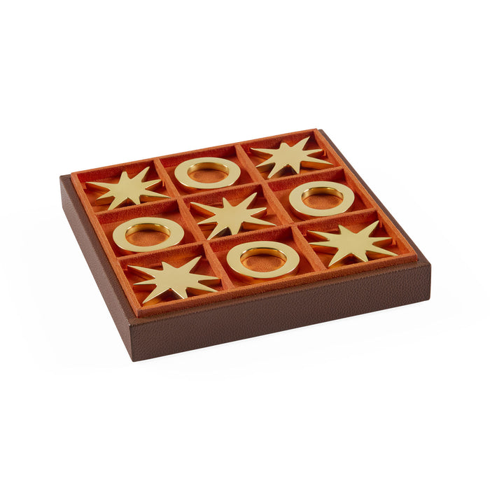Wooden game board with star-shaped pieces on a white background