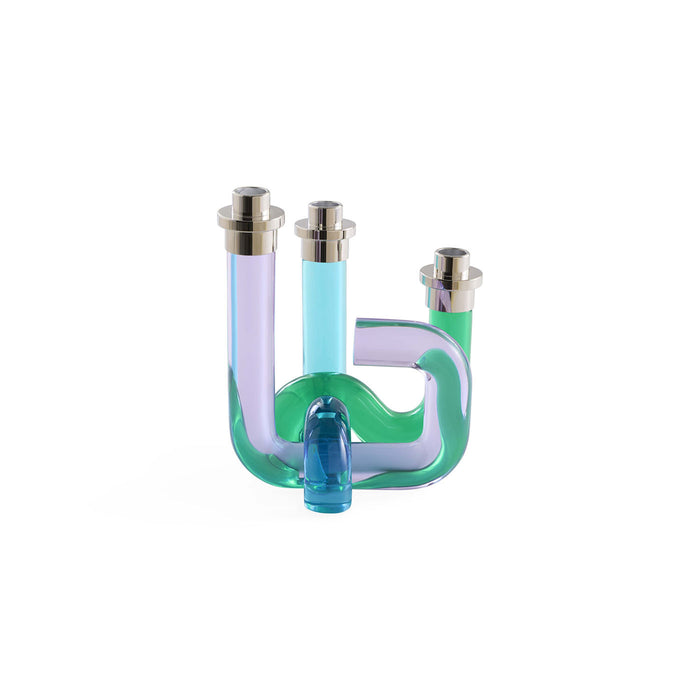 Glass water pipe with multiple chambers on a white background