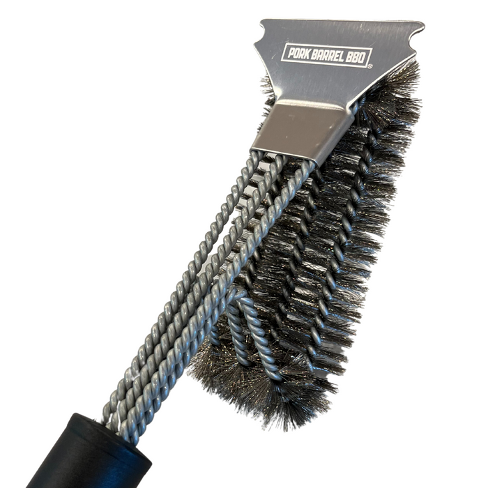 Pork Barrel BBQ Grill Brush and Scraper - Safe Stainless Steel Woven Wire Heavy Duty Grill Accessories