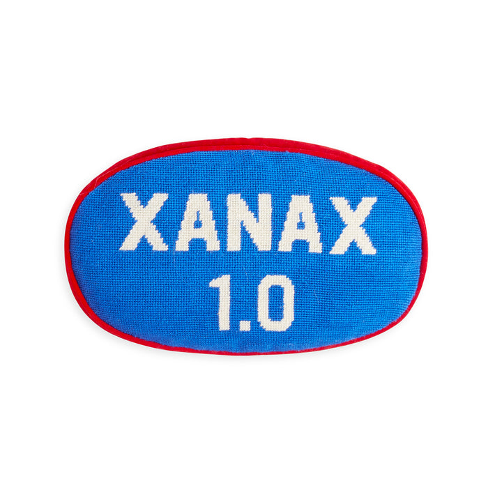 prescription xanax pillow needlepoint red white blue - front view