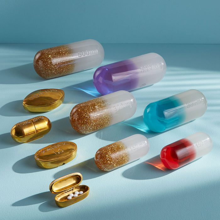 prozac pill box brass open - front view