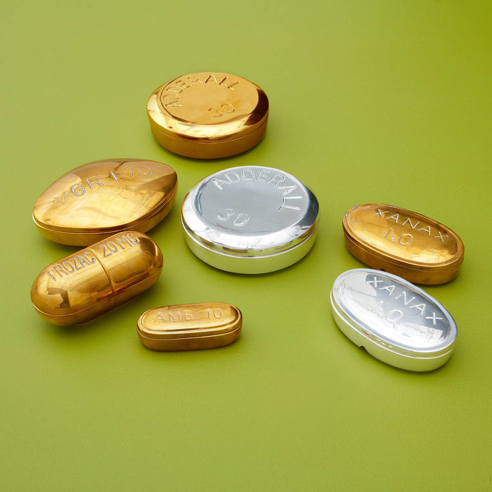 prozac pill box brass - back view