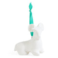 A white ceramic ram ornament with a mint green ribbon hanger, shown on a clean white background.